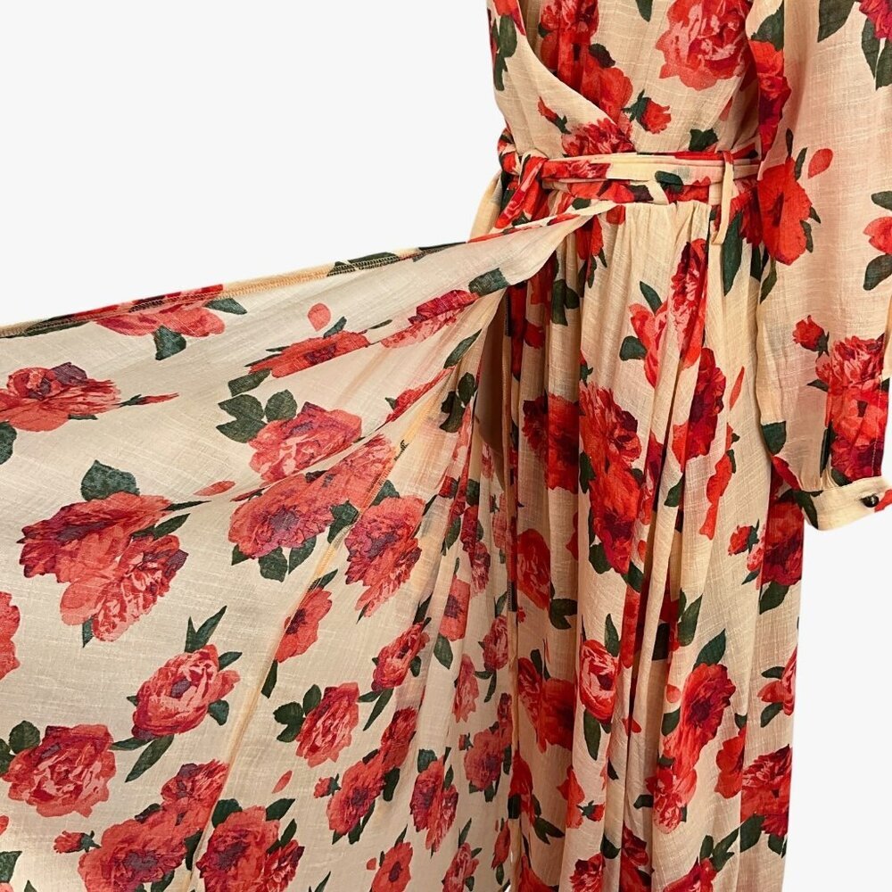 Joyfolie Mia Joy Aniya Dress Red Greta Floral Wrap Maxi Long Sleeve Size S - Picture 6 of 14